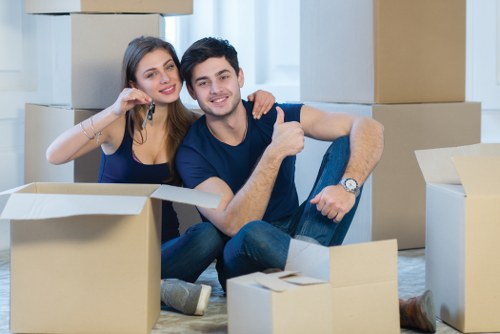Office removal planning in Notting Hill with packed boxes and desks