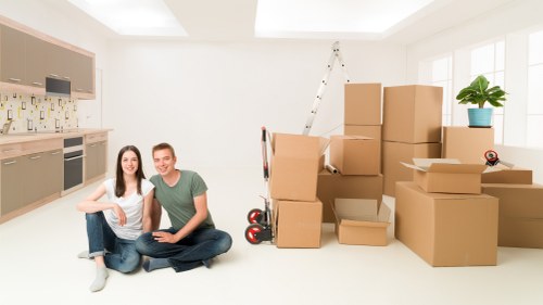 Efficient commercial relocation scene in Notting Hill with moving team